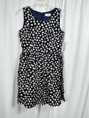 Tulip B Navy Blue Floral Sleeveless Dress with Pockets Size Large